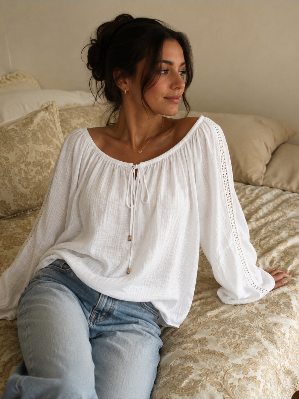 Alyx White Peasant Tie-Neck Blouse